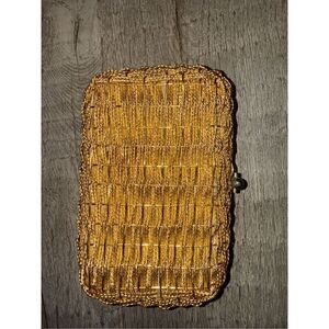 Vintage koret gold metal woven clutch